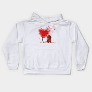 Valentine's Day Heart Tree Love Red Long Haired Dachshund Kids Hoodie